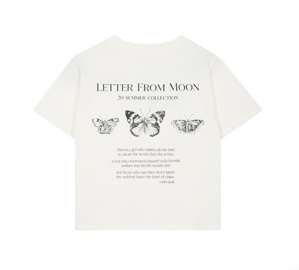 (現貨) - [Letter from Moon] Triple Butterfly Oversized Short Sleeve T-shirts (White)