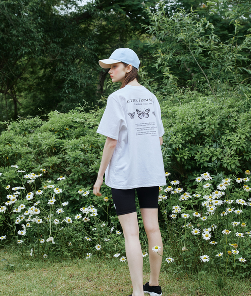 (現貨) - [Letter from Moon] Triple Butterfly Oversized Short Sleeve T-shirts (White)