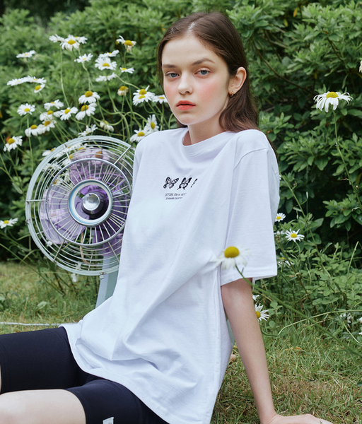 (現貨) - [Letter from Moon] Triple Butterfly Oversized Short Sleeve T-shirts (White)