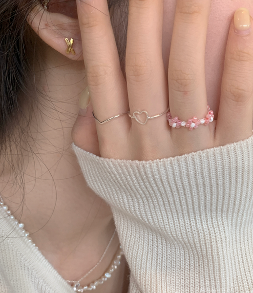 [aube n berry] Heart Pearl Beads Ring Set (5P)