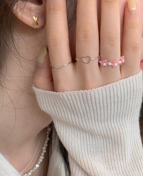 [aube n berry] Heart Pearl Beads Ring Set (5P)