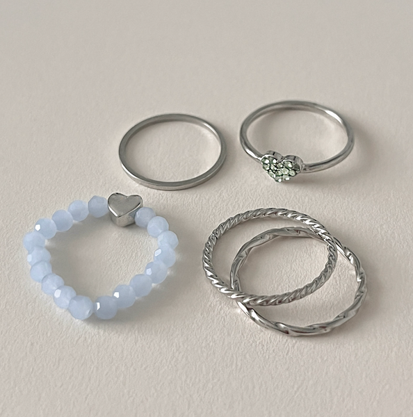 [aube n berry] K Heart Beads Ring Set (5P)