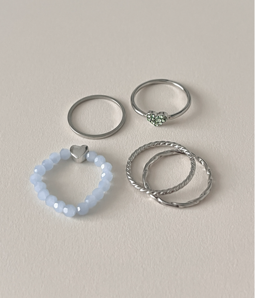 [aube n berry] K Heart Beads Ring Set (5P)