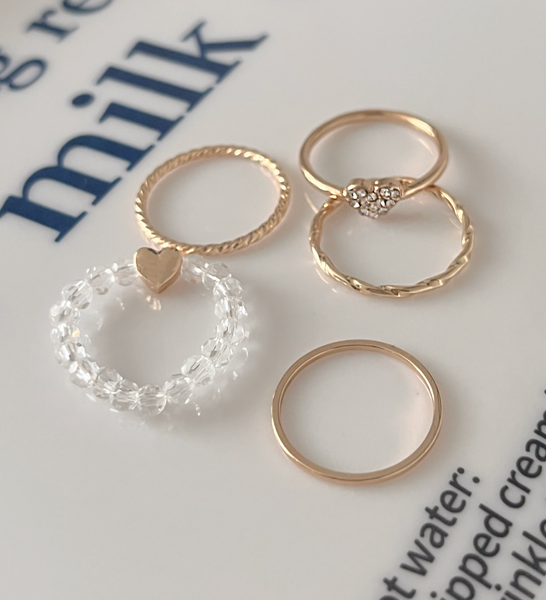 [aube n berry] K Heart Beads Ring Set (5P)