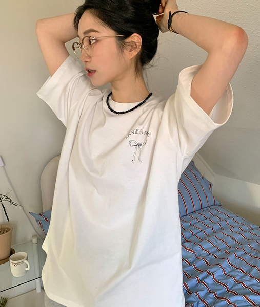 [FROM BEGINNING] Ribbon Printed T-Shirt