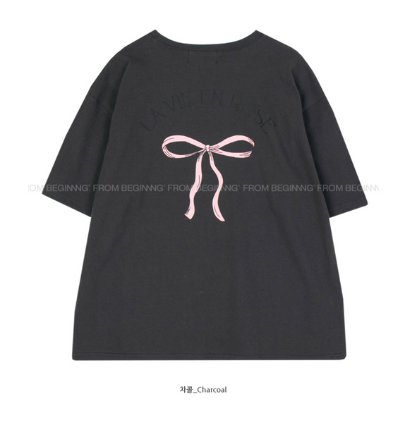 [FROM BEGINNING] Ribbon Printed T-Shirt