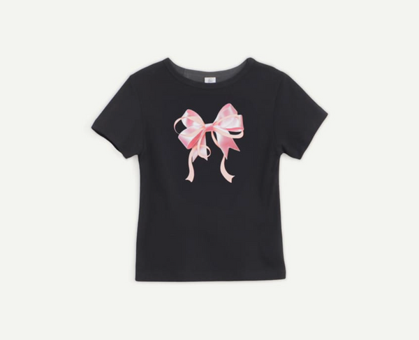 [RONRON] DOUBLE RIBBON SLIM CROP T SHIRT