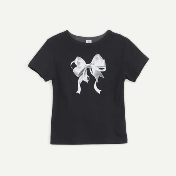 [RONRON] DOUBLE RIBBON SLIM CROP T SHIRT