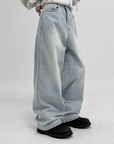 [BLACKUP] Vintage Washing Wide Denim Pants