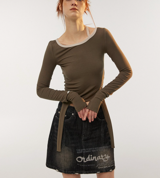 [ORDINARY HOLIDAY] String Slim T-shirt (Khaki)