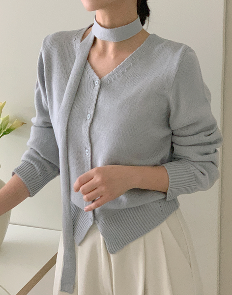 [perbit] Spring Scarf V-knit Cardigan