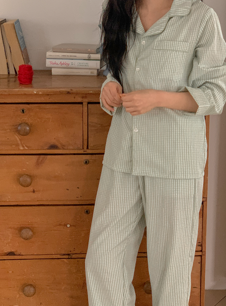 [Juuneedu] Plan Gingham Checkered Pajama Set