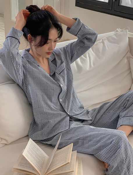 [Juuneedu] Plan Gingham Checkered Pajama Set