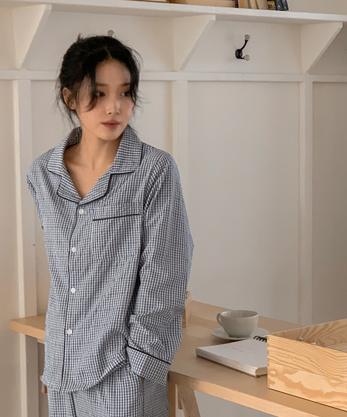 [Juuneedu] Plan Gingham Checkered Pajama Set