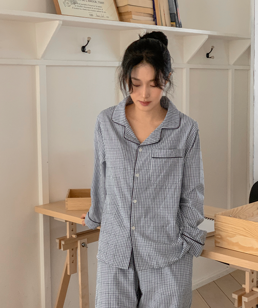 [Juuneedu] Plan Gingham Checkered Pajama Set