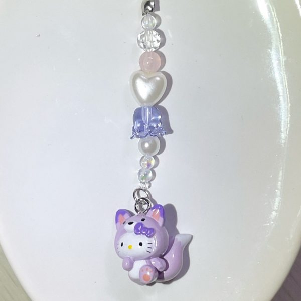 Y2K Purple Fox Hello Kitty Keyring