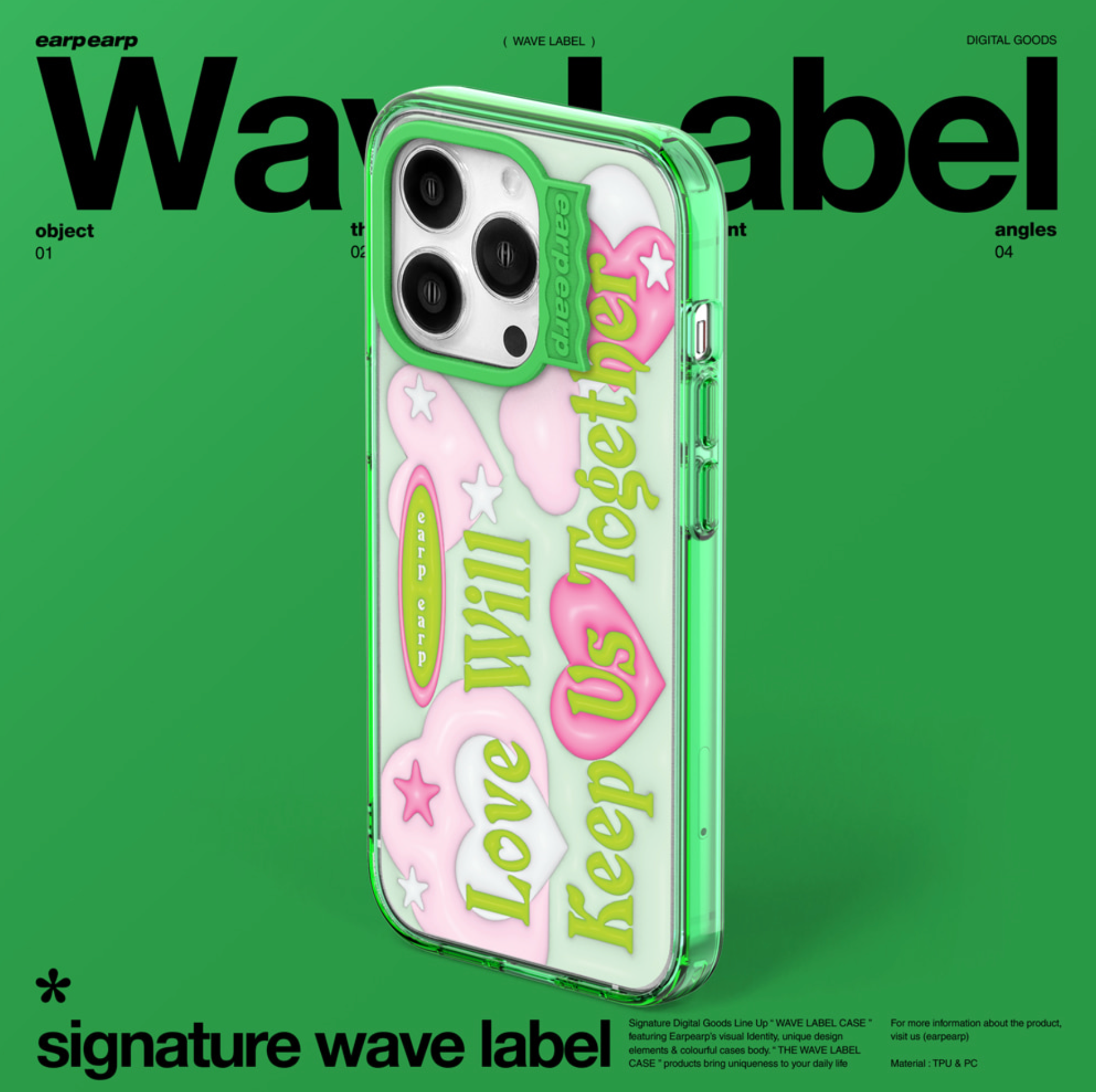 [earp earp] Wave Label Love Together GREEN Clear Phone Case / MagSafe Phone Case