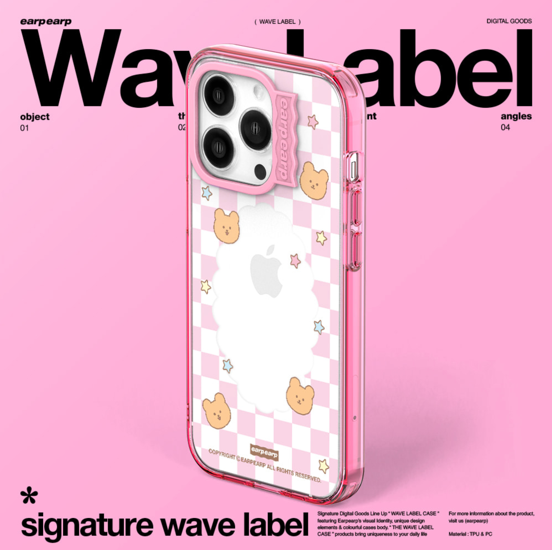[earp earp] Wave Label Checkerboard Frame Clear Phone Case / MagSafe Phone Case