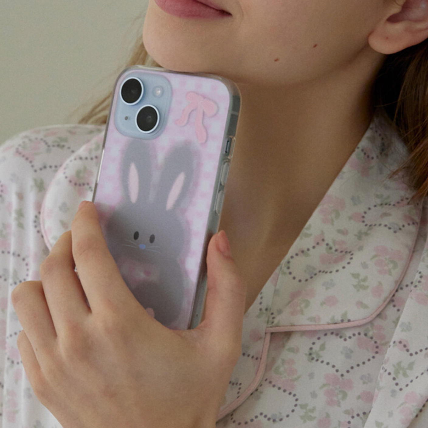 [muse mood] Check Heart Bunny Clear Phone Case