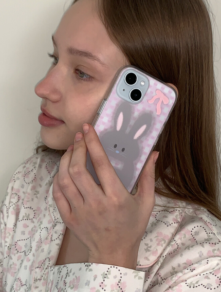 [muse mood] Check Heart Bunny Clear Phone Case