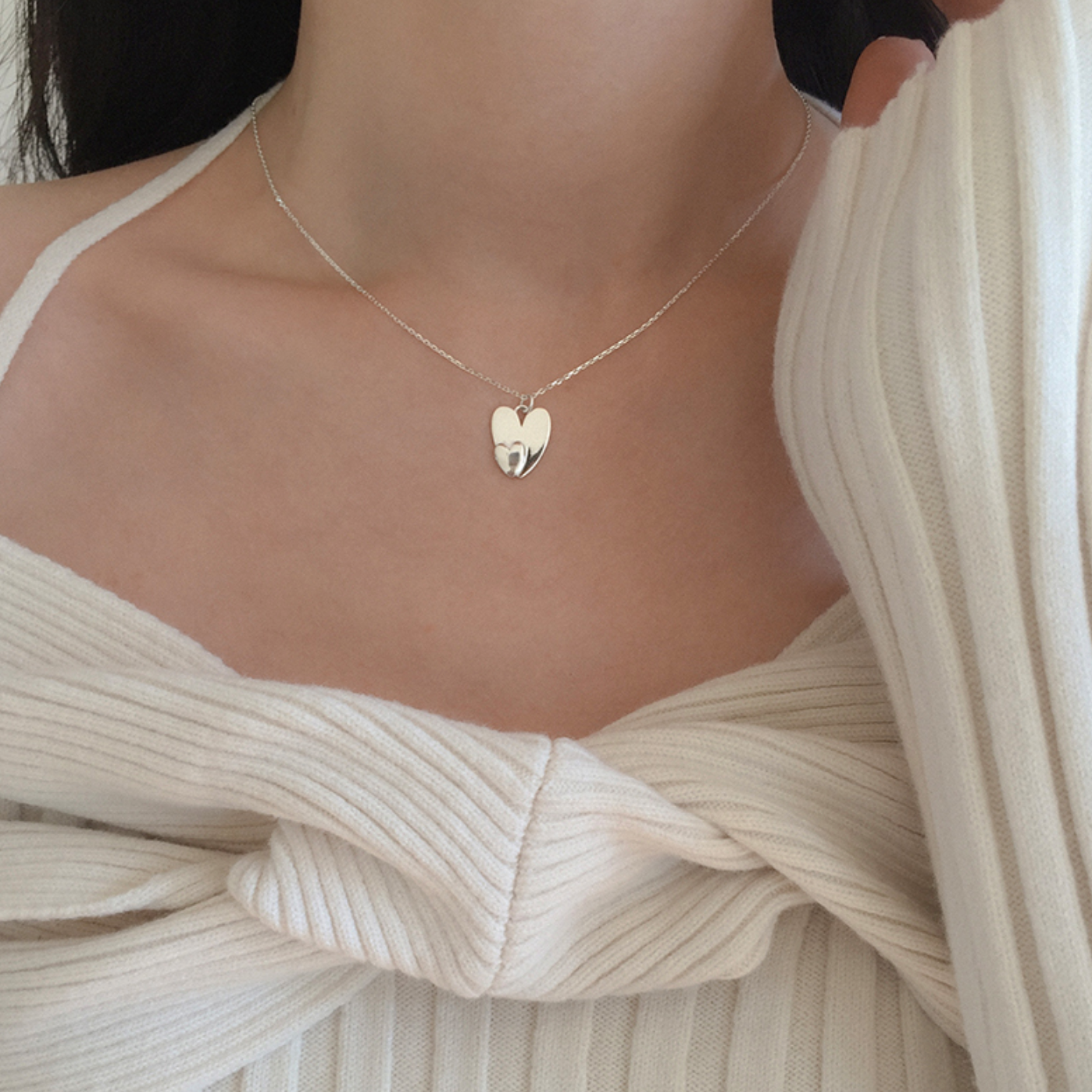 [moat] Double Heart Necklace (silver925)