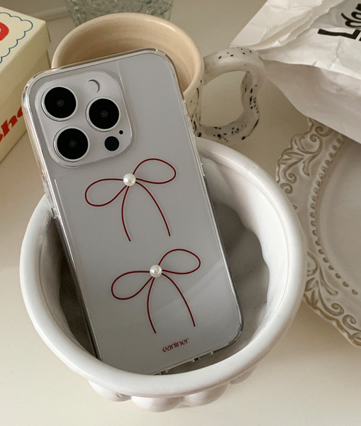 [earliner] Red Ribbon Pearl Jelly Hard Case
