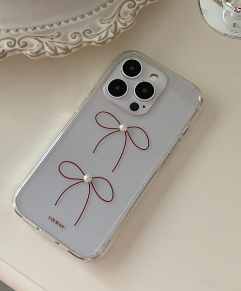[earliner] Red Ribbon Pearl Jelly Hard Case