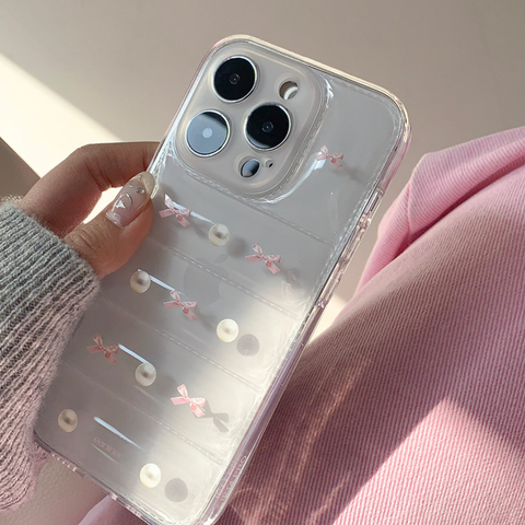 [earliner] Pink Ribbon Pearl Padding Jelly Hard Case