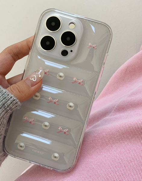 [earliner] Pink Ribbon Pearl Padding Jelly Hard Case