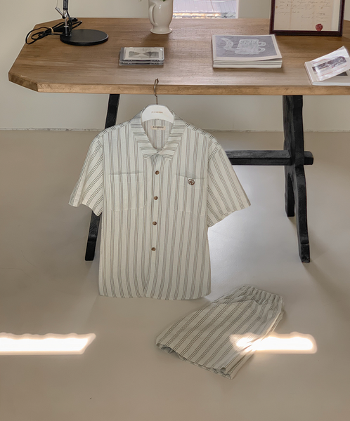 [Juuneedu] Olive Stripe Short Sleeve Pyjama Set