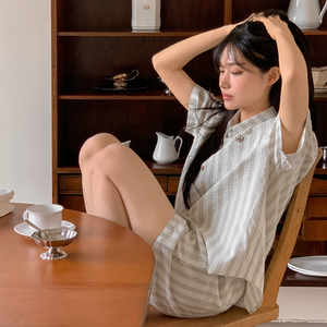[Juuneedu] Olive Stripe Short Sleeve Pyjama Set