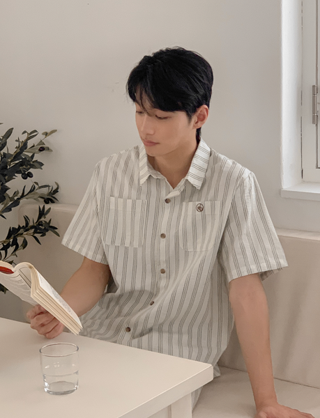 [Juuneedu] Olive Stripe Short Sleeve Pyjama Set