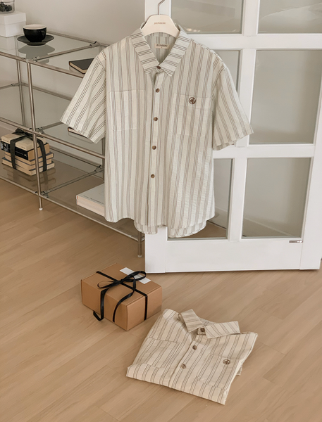 [Juuneedu] Olive Stripe Short Sleeve Pyjama Set