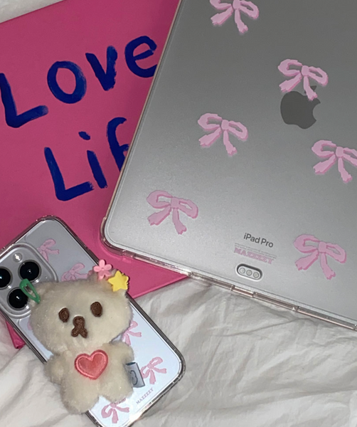 [MAZZZZY] Ribbon Pattern Sandpink Ipad Case