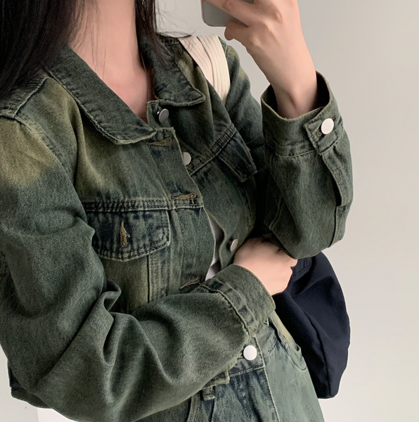 [CREAM CHEESE] Vintage Denim Jacket + Wide Pants Set