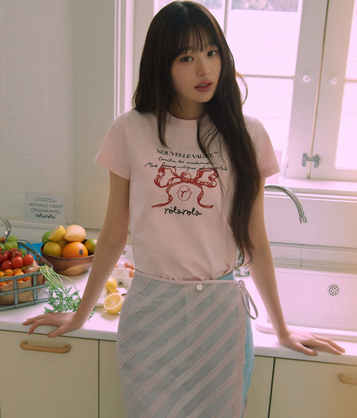 (現貨) - [rolarola] ROLA RIBBON HALF T-SHIRT PINK