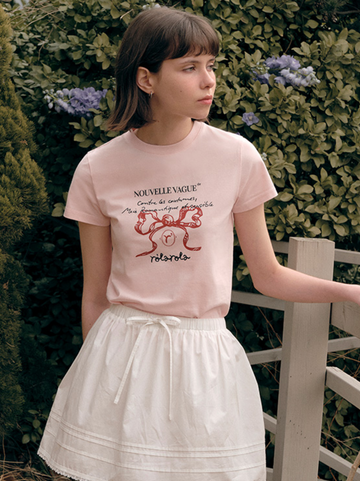 現貨) - [rolarola] ROLA RIBBON HALF T-SHIRT PINK – Ohue