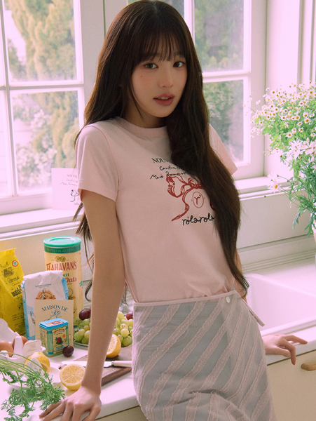 [rolarola] ROLA RIBBON HALF T-SHIRT PINK