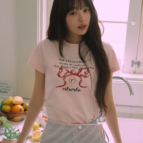 (現貨) - [rolarola] ROLA RIBBON HALF T-SHIRT PINK