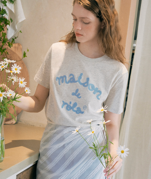 [rolarola] MAISON DE ROLA EMBROIDERY T-SHIRT MELANGE GRAY