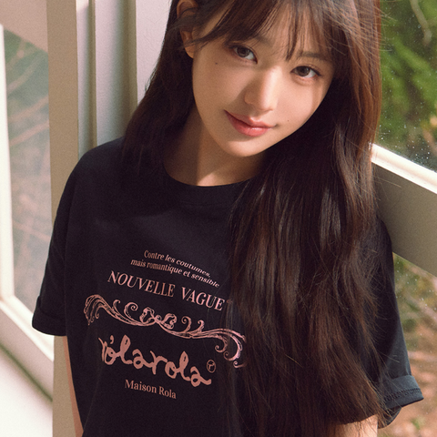 [rolarola] VINTAGE NOUVELLE LOGO HALF T-SHIRT BLACK