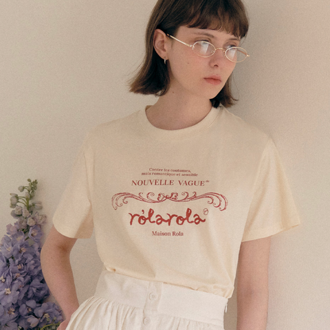 [rolarola] VINTAGE NOUVELLE LOGO HALF T-SHIRT IVORY