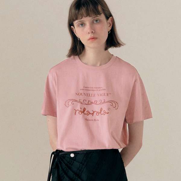 [rolarola] VINTAGE NOUVELLE LOGO HALF T-SHIRT PINK