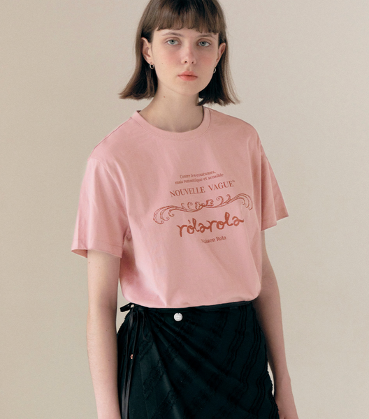 [rolarola] VINTAGE NOUVELLE LOGO HALF T-SHIRT PINK