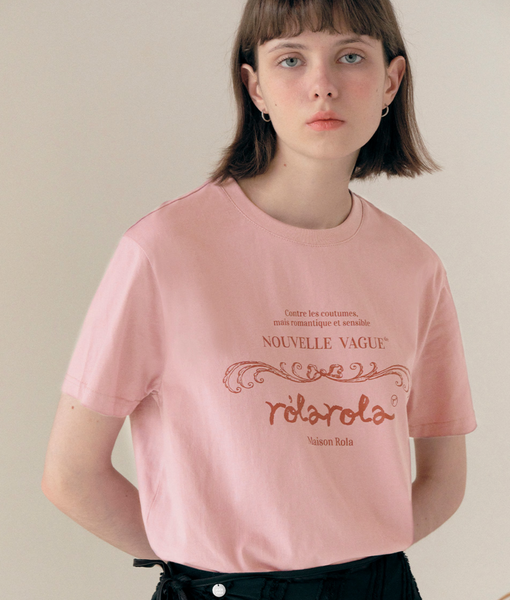 [rolarola] VINTAGE NOUVELLE LOGO HALF T-SHIRT PINK