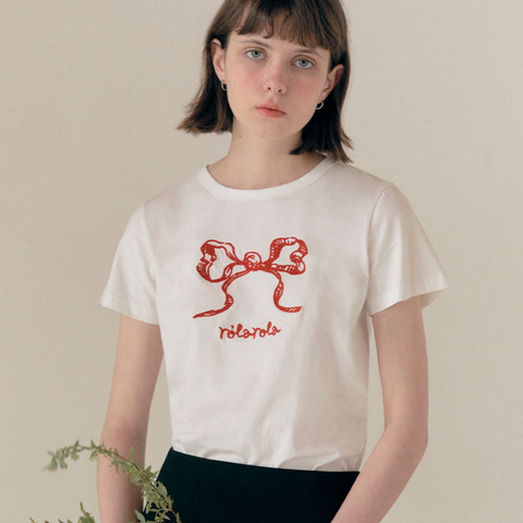 [rolarola] RIBBON HALF T-SHIRT WHITE