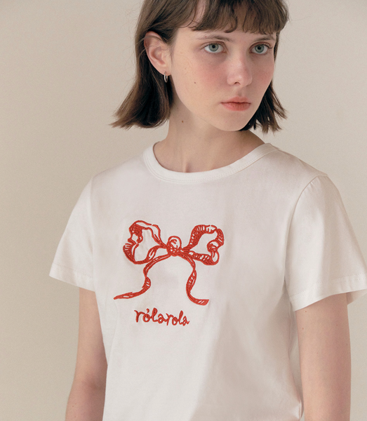 [rolarola] RIBBON HALF T-SHIRT WHITE