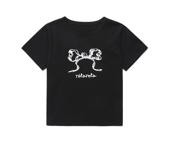 [rolarola] RIBBON HALF T-SHIRT BLACK