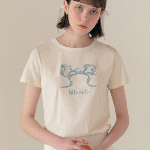 [rolarola] RIBBON HALF T-SHIRT IVORY