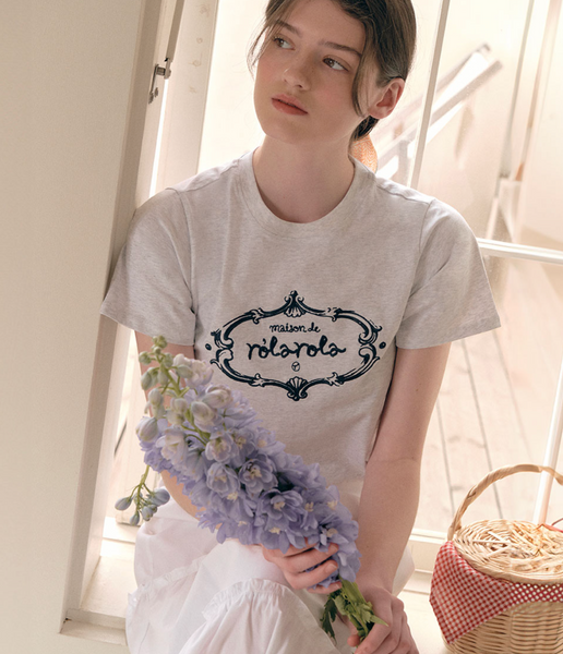 [rolarola] VINTAGE LOGO HALF T-SHIRT MELANGE GRAY